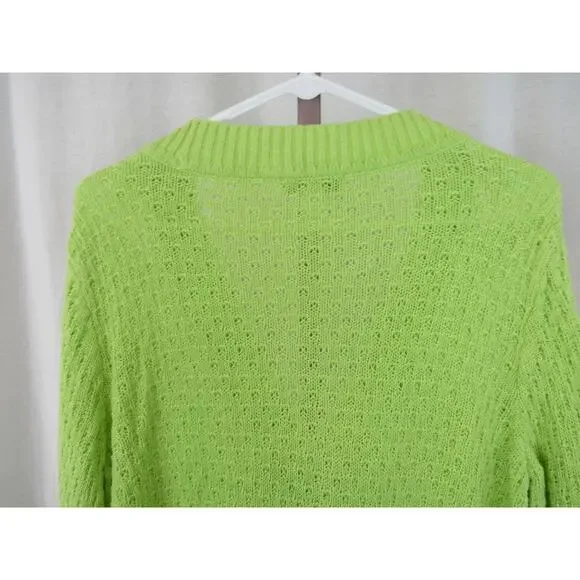 Christopher & Banks XL Chartreuse Open Knit Crochet One Button Cardigan Sweater - Picture 10 of 10
